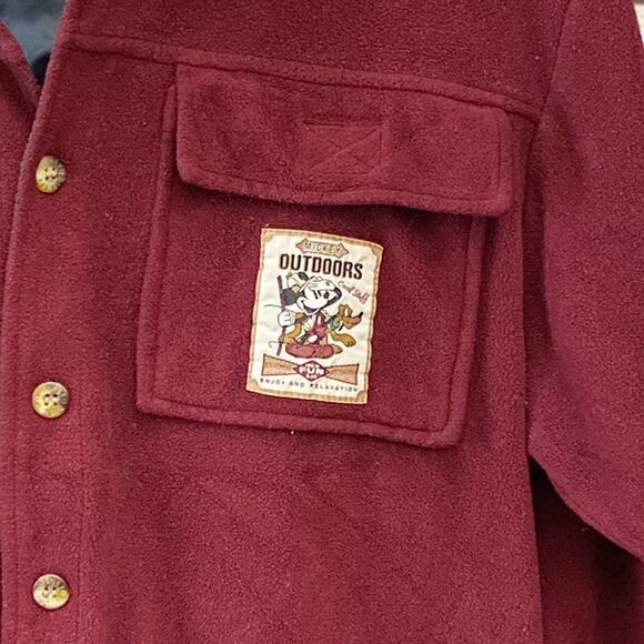 DISNEY STORE Vintage Mickey Mouse Outdoors Fleece Button Down Shirt Sz M - Picture 3 of 8